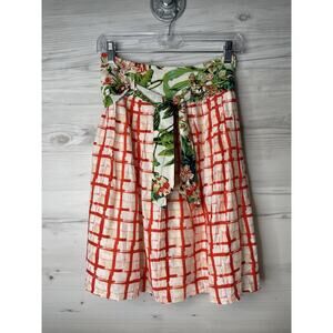 Maeve Skirt Womens 2 Pleated Silk Blend Belted Grid Floral Anthropologie